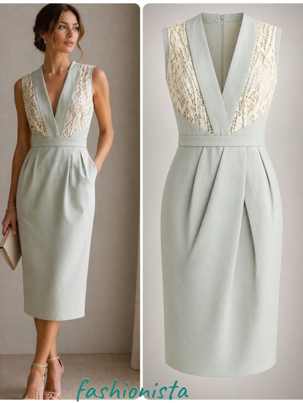 J. Mendel Paris Structured Sleeveless Mint Lace-Trim Sheath Dress